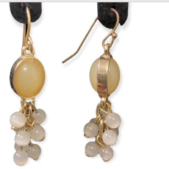 Drop Dangle Earrings Gold beveled Ivory Stone Bead Bohemian Hippie Styles - Picture 1 of 8